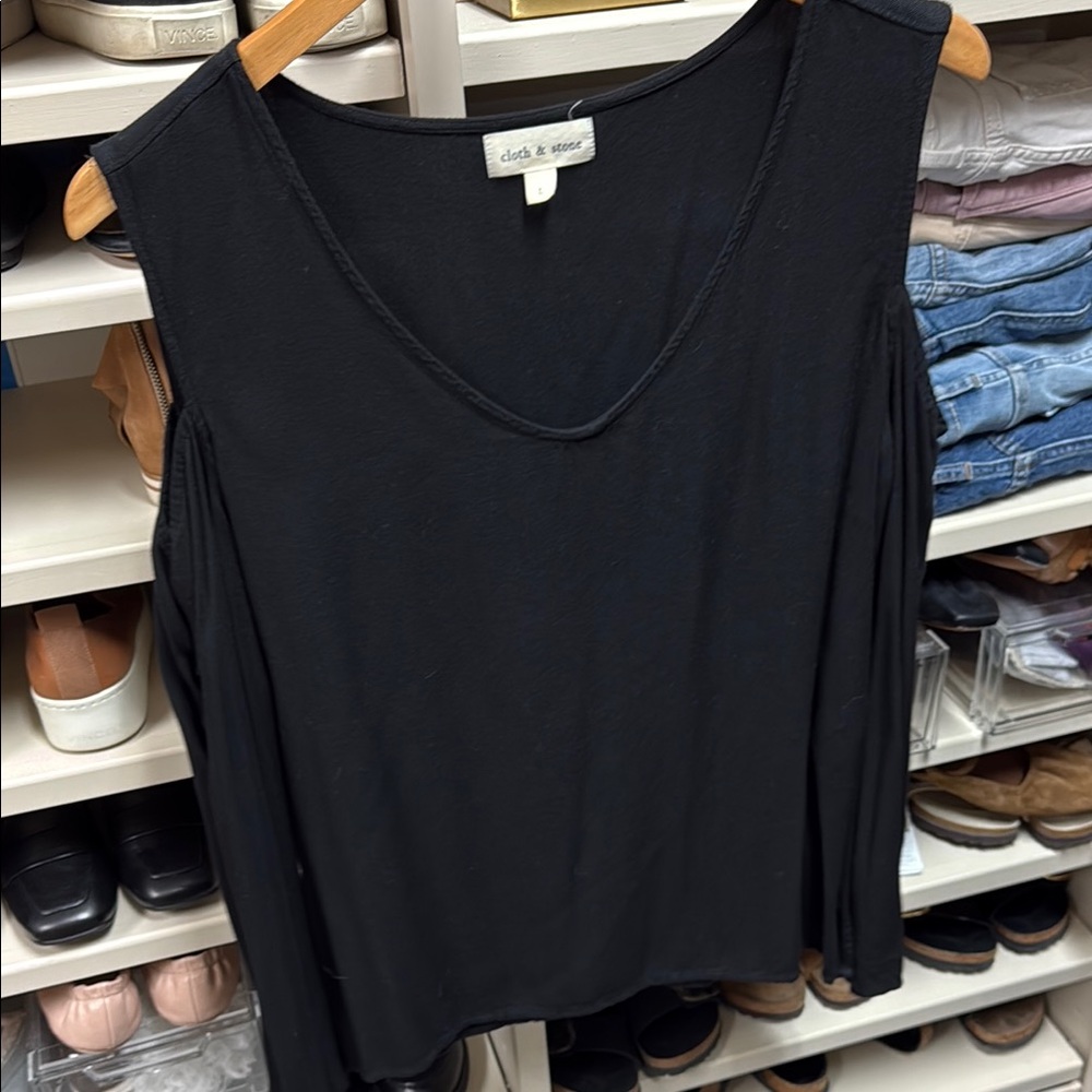 Black cloth & stone cold shoulder Women's Top Large
